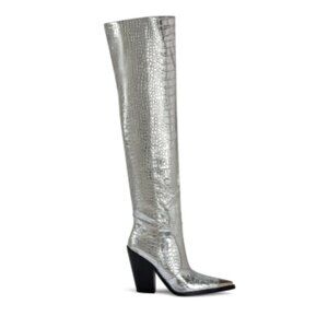 Azalea Wang Silver Thigh High Cowboy Boots